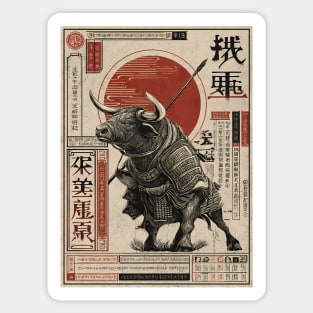 Lone Bull Ronin in Traditional Japanese Ink Sticker